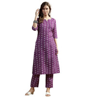 Stylum Women's Printed Cotton Blend Straight Kurta Pant Set (Kpvoilromeo36_Voilet, S)