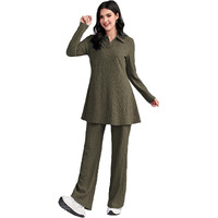 Tadkee Women's Solid Color Two-Piece Set | Long Sleeve Top & Wide Leg Pants Co-Ord Set | Casual Wear Co Ord Set (Fn-Full-Sleeve-Cord-125-Olive-S)