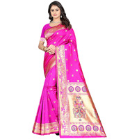 Sugathari Women's Banarasi Saree Pure Kanjivaram Silk Saree Soft New Ladies 2023 Design Wear Pattu Sarees Latest Cotton Party Sari Collections With Blouse Piece For Wedding Sadi (Sam Pari-103 Rani)