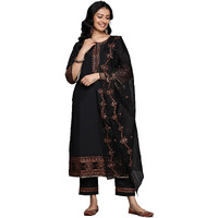 Varanga Women Black Thread Embroidered Sequins Embellished Kurta With Bottom And Dupatta
