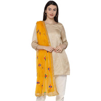 Weavers Villa Punjabi Hand Embroidery Phulkari Buty Work Faux Chiffon Dupatta, Stoles (Buty-Yellow), 2.25 Mtrs