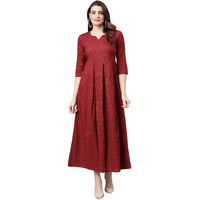 Idalia Floral Printed 3/4Th Sleeves Cotton Round V Neck Dress For Women Light Grey