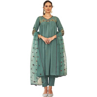 Womanista Women's Flared Kurta With Pant And Dupatta With Multi Thread Embroidery (Kurtaset_1321_Xl)