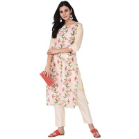 Ziyaa Women's Art Silk Straight Kurta (Zikups2419-S_Cream_Small)