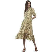 Aarika Women's Crepe Fit And Flare Calf Length Dress (New_Dr-Aw-035_Yellow