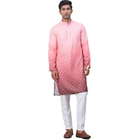 Jompers Coral Men's Ombre Printed Kurta Pyjama Set (Coral, M)