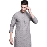 Jompers Men's Sequin Embroidered Pure Cotton Kurtas (Grey, Xl)