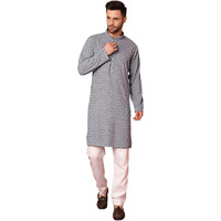 Jompers Men's Grey Embroidered And Sequence Kurta With Pyjama (Grey, M)
