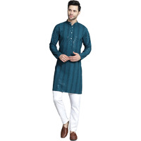 Jompers Men's Peacock Sequins Chikankari Embroidered Kurta With Pyjama. (Peacock, M)