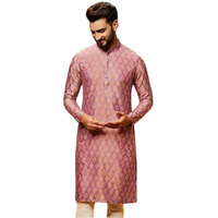 Kisah Men's Kurta, Purple Jacquard, Woven Design Regular Fit Mandarin Collar Long Sleeves (L)