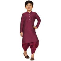 Kisah Boy's Kurta Dhoti Set, Cotton Blend Magenta, Solid Long Sleeves Regular Fit Mandarin Collar (11-12 Years)
