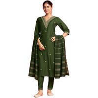 Lookmark Women's Pure Cotton Straight Kurta Pant Dupatta Set With Elegant Embroidery - Perfect For Every Occasion (Az-Lm-Og-Ks2106-S), Green