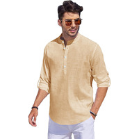Noble Monk Men Full Sleeve Solid Regular Fit Kurta | Kurta Shirt For Men And Boys Yellow Beige