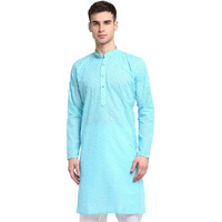 Jompers Men Sky Blue & White Self Design Kurta (Sky, Xl)