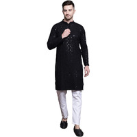 Jompers Men's Sequin Embroidered Pure Cotton Kurta With Pyjamas (Black, Xl)