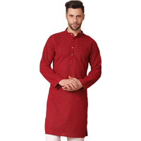 Jompers Men's Maroon Chikankari Embroidered Kurtas. (Maroon, Xl)