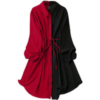 Om Sai Latest Creation Dresses For Women Colorblock One Piece Dress | Beach Wear Shirt Dress | Women's Vacation Outfits | Western Dress | Casual Dress For Women. (Large, Red)