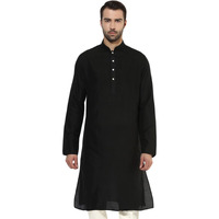 Kisah Mens Kurta, Cotton Blend Solid Dyed Mandarin Collar Long Sleeves, Black Ethnic Wear For Men, 38