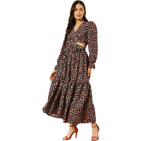 Kzully Women's Rayon A-Line Maxi Dress (Sfs_2001_Black_Rose_M_Print Pink