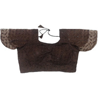 Pujia Mills Women's Net Solid Cape Sleeve Regular Saree Blouse (Pm B Razy Brown M 38)