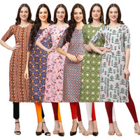 Pinkmint Women's Crepe Digital Print Straight Kurta(Pack Of 6)[Qv-344-369-339-372-338-340-L]