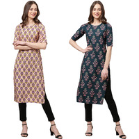 Pinkmint Designer Woman's Crepe Multicolored Straight Kurta [D-332_335_Xl]
