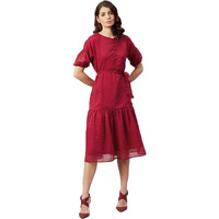 Rare Women's Georgette Fit And Flare Midi Dress (Ep31080_Maroon_Xl)
