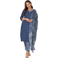 Rytras Women's Printed Straight Kurta With Pant And Dupatta(Ryt219,Navy Blue,M)
