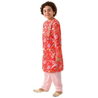 Pspeaches Boys Floral Printed Gotta Patti Pure Cotton Kurta With Pyjamas