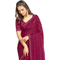 Satrani Women's Chiffon Dyed & Hot Fixing & Zari Saree With Unstitched Blouse Piece (3397S241N_Rani Pink)