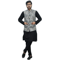 See Designs Men Black Kurta Pajama And Black Digital Print Cotton Nehru Jacket - Sd2Nj_24401M