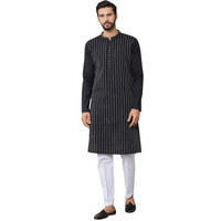 See Designs Men's Long Sleeve Mandarin Collar Side Slit Black Thread Worked Pure Cotton Straight Kurta - Sdkt2525L