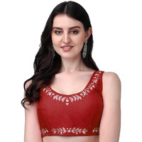 Pujia Mills Women's Silk Flower Embroidery Work Sleeveless Readymade Saree Blouse (Gk 51_Maroon_38)