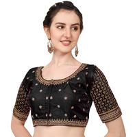 Pujia Mills Women's Cobra Silk Embroidery Coding Stone Work Half Sleeve Saree Blouse