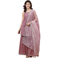 Sanisa Women's Velvet Embroidery & Moti Work Straight Kurta With Pant And Embroidery Dupatta (87Kbd962Nz-Xxl_Dusty Pink)