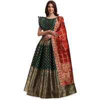 Purvaja Women's Jacquard Semi-Stitched Lehenga Choli (Nirvana-D-Green_Green_Free Size)