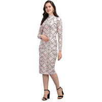 Purvaja Women's Polyester Blend Bodycon Knee Length Cocktail Dress (Turtle-Siri-S_Beige