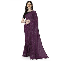 Shiv Textiles Women's Georgette Sequins Ready To Wear One Minute Saree For Women With Unstitched Blouse. (Wine)