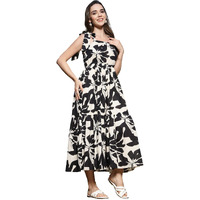 Stylum Women's Printed Cotton Tiered Dress (Drsblackfifa34_Black, Xs)