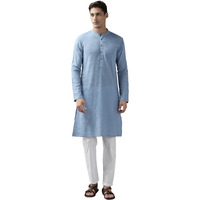 See Designs Mens - Specially Crafted And Designed For The Eid Festival Men Blue Cotton Printed Straight Slub Effect Kurta Set With Pyjama - Sdkt102101L (Large) - Sdkt102101L