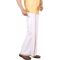 Prakasam Cotton -White Readymade Pocket Dhoti For Mens/Fine Quality White Readymade Dhoties For Mens- Gold Border