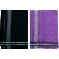 Prakasam Cotton Fine Quality Mens Kerala Style Thalapathi Border Single (1.28X2.00 Mtrs) -Dhoti-Kerala Single Mundu (Pack Of 2 Dhoties)- Black:Violet