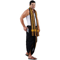 Prakasam Cotton Men's Panchakacham (Ready To Wear) Dhoti Towel Set With Pocket- Free Size. (Black)