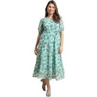 Preneum Women's Maxi Fit & Flare Print Georgette Regular Sleeves Casual |Long Gown For Women (In, Alpha, S, Plus, Sky Blue)