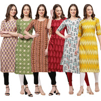 Pinkmint Women's Crepe Digital Print Straight Kurta Pack Of 6 [Cr-344-338-344-337-340-329-L]