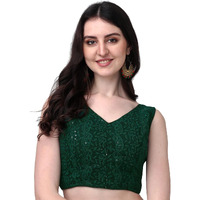 Pujia Mills Women's Georgette Sipali Sequin Work Sleeveless Blouse (Green, 38)