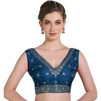 Pujia Mills Women's Indian Ethnic Wear Designer Golden Zari With Embroidery Sequence Work V Neck Sleeveless Readymadeback Side Worked Saree Blouse Readymade Morpeach Blouse Lehenga Choli