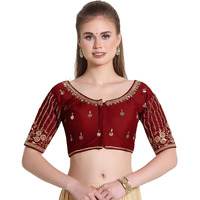 Pujia Mills Women's Readymade Bridal Embroidery Blouse Multi Coding Maggam Work Moti Work Indian Ethnic Designer Stitched Readymade Saree Half Sleeve Maroon Blouse For Women For Saree Lehenga Choli