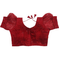 Pujia Mills Womens Readymade Indian Ethnic Designer Stitched Women's Blouse Net Chiken Shifli Sequence Embroidery Work Blouse Fancy Puff Sleeve Blouse Schhiffli Fabric Saree Blouse For Choli
