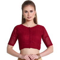 Pujia Mills Women's Trendy Hakoba Chikankari Work Half Sleeve Maroon Saree Blouse (Hakoba 13 Maroon_38)